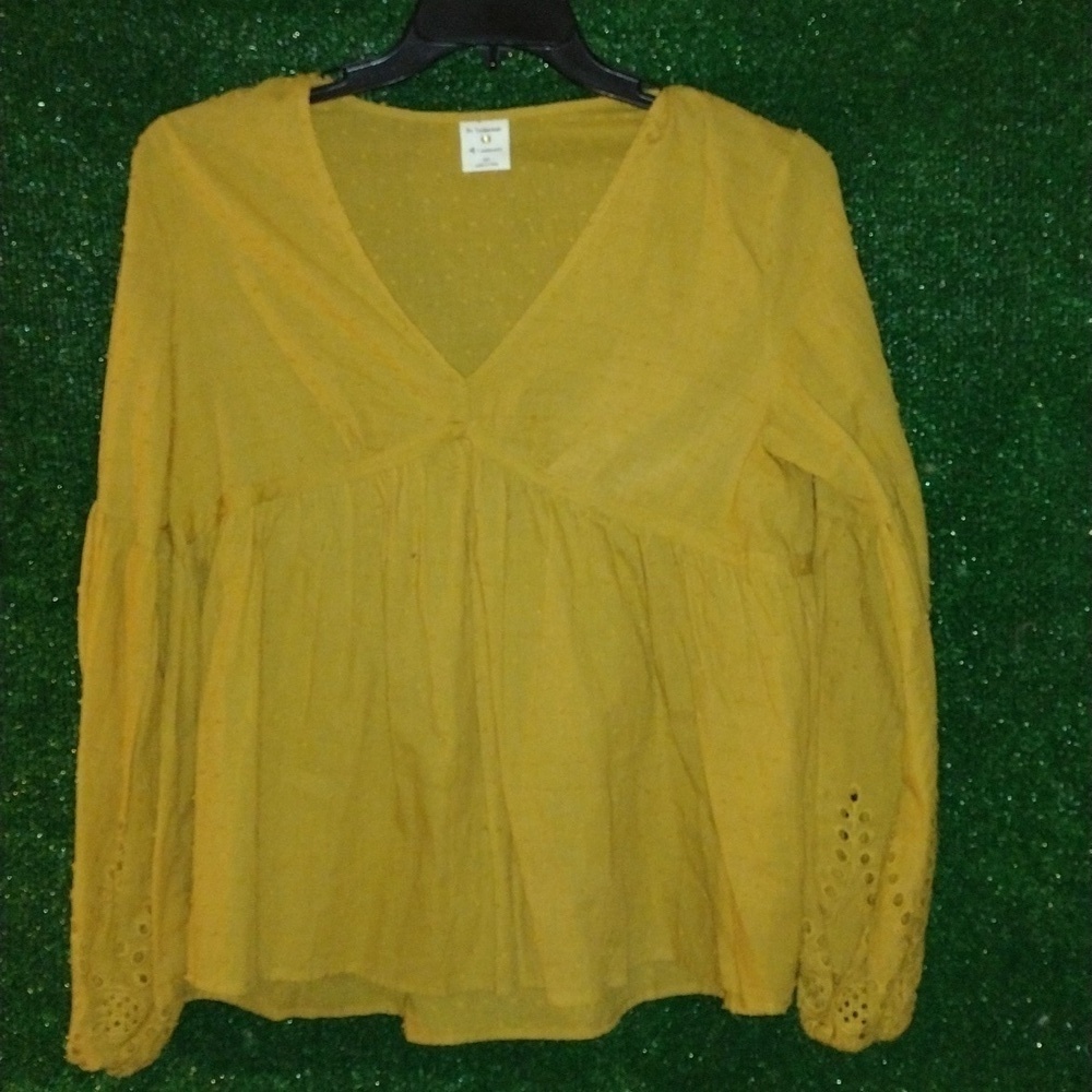 Anthropologie by together yellow Swiss dot the neck blouse